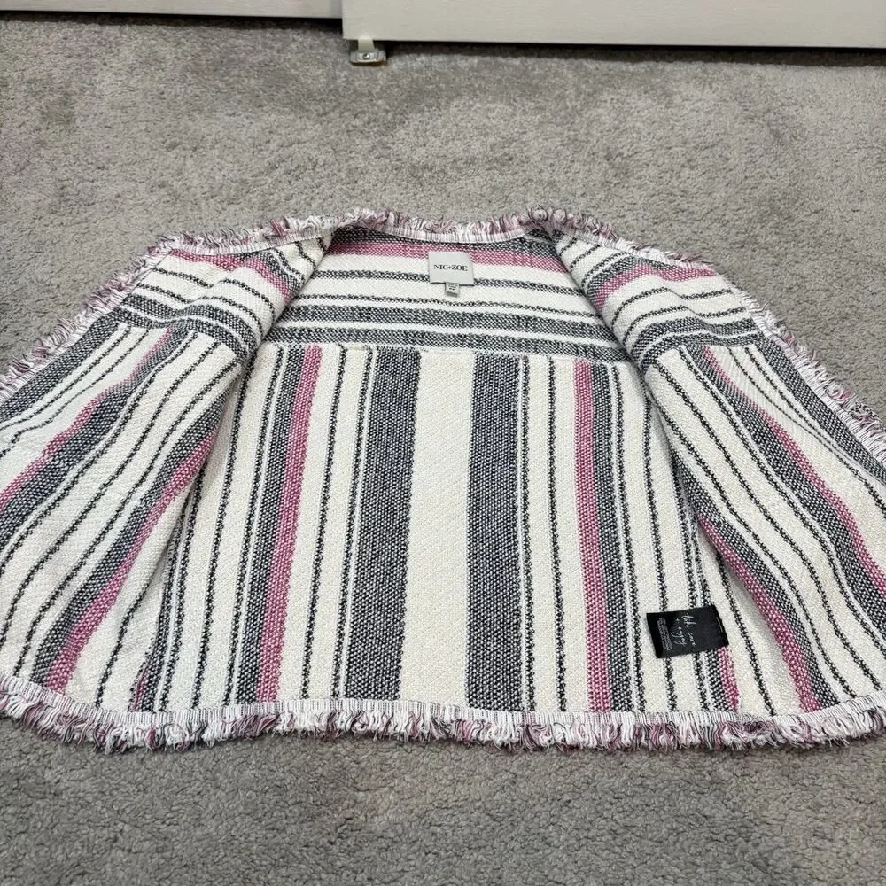 Nic And Zoe Dashing Days Striped Fringe Jacket Size PP Petite (0P) - Picture 5 of 9